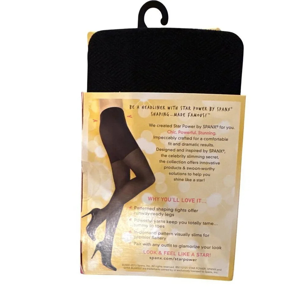 Star Power By Spanx Center-Stage Patterned Shaping Tights Two-Way Diagonal Black